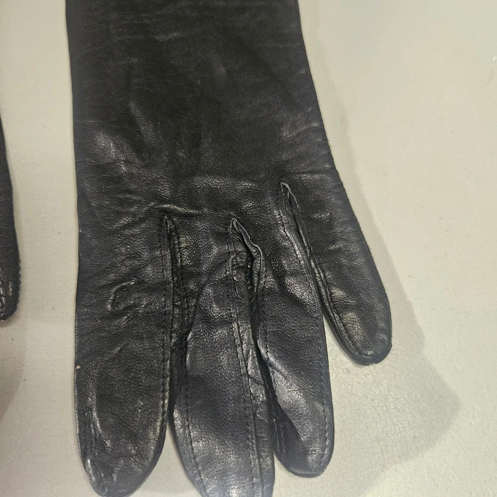 Grandoe Vintage Black Leather Opera Length Evening Gloves Size‎ 6.5 Soapable 60s